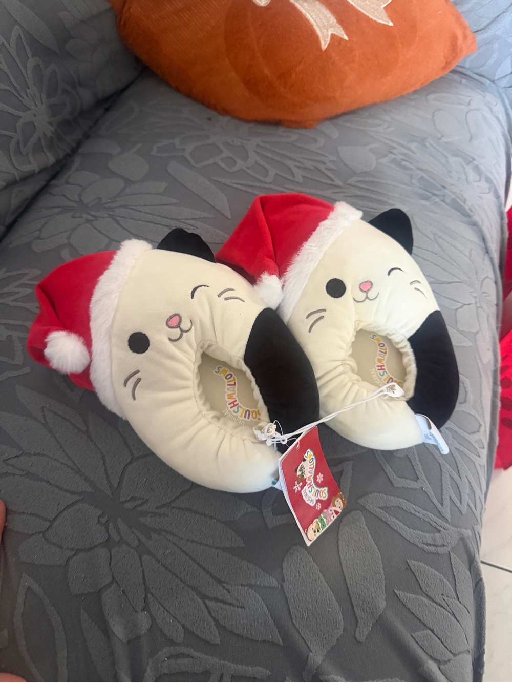 Kids Squishmallows Multicolor plush Cat Slippers with Santa Hat size